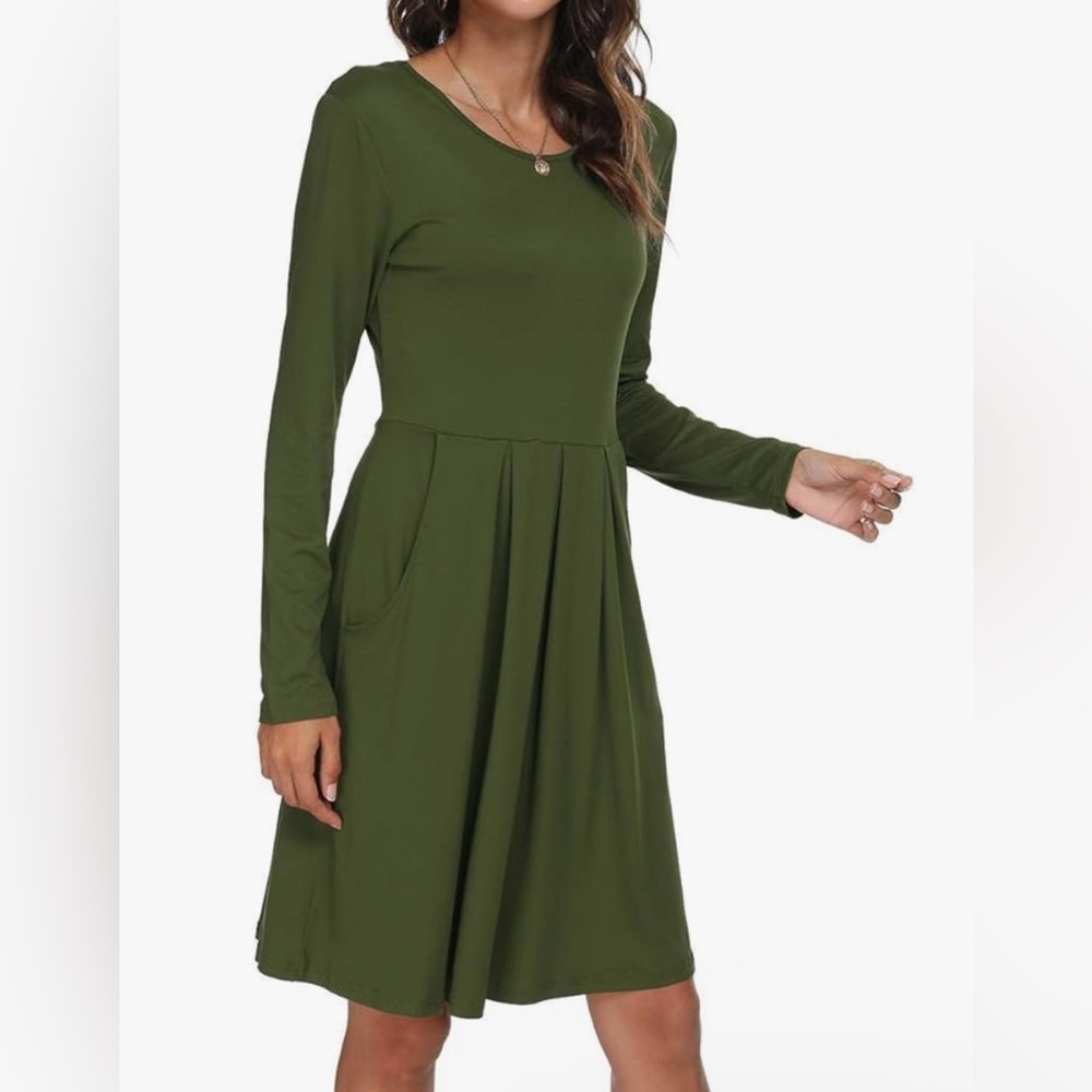 Army green pleated dress